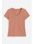 Kadın V Yaka Kısa Kollu Düz T-Shirt 2
