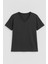Kadın V Yaka Kısa Kollu Düz T-Shirt 2