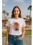 Kadın Bisiklet Yaka %100 Pamuk Turuncu Kuşadası Baskılı Kısa Kollu T-Shirt 1