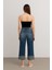 Kadın Yüksek Bel Paçası Katlı Relaxed Fit Mavi Jean Pantolon 2
