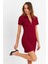 Kadın Bordo Fermuarlı Mini Elbise MOD2441 2