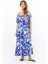 Kadın Positano Mavi Gipeli Viskon Uzun Elbise 6