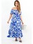 Kadın Positano Mavi Gipeli Viskon Uzun Elbise 7