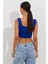 Kadın Saks Triko Crop Atlet YV118 5