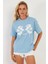 Kadın Mavi Baskılı T-Shirt AYD362 1