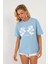 Kadın Mavi Baskılı T-Shirt AYD362 3