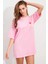 Kadın Pembe Oversize Pijama T-Shirt TPG14 3