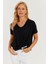 Kadın Siyah V Yaka Salaş T-Shirt LPP1271 1