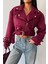 Süet Crop Ceket Kol 3 Kemer Detaylı - Bordo 3
