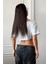 Kadın Beyaz Kayık Yaka Oversize Crop T-Shirt 5