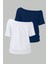 Lacivert Beyaz 2li Paket Kadın Düşük Omuz Kayık Yaka Oversize T-Shirt 1