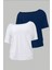 Lacivert Beyaz 2li Paket Kadın Düşük Omuz Kayık Yaka Oversize T-Shirt 2