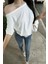 Lacivert Beyaz 2li Paket Kadın Düşük Omuz Kayık Yaka Oversize T-Shirt 4