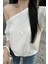 Beyaz Kadın Düşük Omuz Kayık Yaka Oversize T-Shirt 3