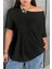 Siyah Beyaz 2li Paket Kadın Düşük Omuz Kayık Yaka Oversize T-Shirt 3