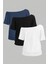 Lacivert Beyaz Siyah 3lü Paket Kadın Düşük Omuz Kayık Yaka Oversize T-Shirt 2