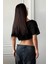 Kadın Siyah Kayık Yaka Oversize Crop T-Shirt 6