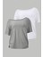 Gri Beyaz 2li Paket Kadın Düşük Omuz Kayık Yaka Oversize T-Shirt 1
