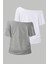 Gri Beyaz 2li Paket Kadın Düşük Omuz Kayık Yaka Oversize T-Shirt 2