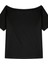 Siyah Kadın Düşük Omuz Kayık Yaka Oversize T-Shirt 2