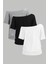 Beyaz Siyah Gri 3lü Paket Kadın Düşük Omuz Kayık Yaka Oversize T-Shirt 2
