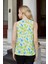 Kadın Likralı Parlak Kumaş Empirme Degaje Yaka Kolsuz Body Bluz-Fıstık Yeşil 5