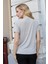 Kadın Kaliteli Modal Kumaş Sıfır Yaka Düğme Aksesuarlı Kısa Kol T-Shirt Bluz-Taş 2