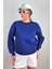 Kadın Cozy Içi Polarlı Saks Mavi Basic Bisiklet Yaka Pamuklu Kalın Örme Sweatshirt 4