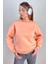 Kadın Cozy Içi Polarlı Somon Basic Bisiklet Yaka Pamuklu Kalın Örme Sweatshirt 6