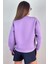 Kadın Cozy Içi Polarlı Mor Basic Bisiklet Yaka Pamuklu Kalın Örme Sweatshirt 6