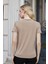 Kadın Kaliteli Modal Kumaş Sıfır Yaka Düğme Aksesuarlı Kısa Kol T-Shirt Bluz-Camel 5