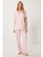 Desenli Esnek Yumuşak Dokulu Pijama Takımı LFP0004 Pembe 2