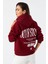 Kadın Bordo Baskılı Kapüşonlu Sweatshirt DY1451 1