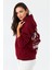 Kadın Bordo Baskılı Kapüşonlu Sweatshirt DY1451 2