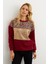 Kadın Bordo Bloklu Sweatshirt MST098 4