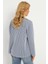 Kadın Ekru-Lacivert Çizgili Cepli Sweatshirt TF01 5