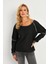 Kadın Antrasit Kayık Yaka Ters Dikişli Sweatshirt TF10 2
