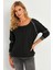 Kadın Antrasit Kayık Yaka Ters Dikişli Sweatshirt TF10 3