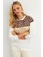 Kadın Ekru Bloklu Sweatshirt MST098 1
