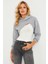 Kadın Gri Kapüşonlu Crop Sweatshirt TF03 4