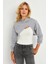 Kadın Gri Kapüşonlu Crop Sweatshirt TF03 5