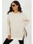 Kadın Ekru Yanları Fermuarlı Oversize Sweatshirt BK231095 3