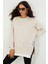 Kadın Ekru Yanları Fermuarlı Oversize Sweatshirt BK231095 4