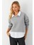 Kadın Gri Gömlek Detaylı Sweatshirt MAYD21 1