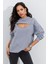 Kadın Gri Önü Pencereli Kapüşonlu Sweatshirt Yİ2486 1