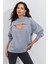 Kadın Gri Önü Pencereli Kapüşonlu Sweatshirt Yİ2486 4