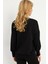 Kadın Siyah Şerit Detaylı V Yaka Sweatshirt EY2905 5