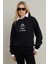 Kadın Siyah Baskılı Kapüşonlu Sweatshirt DY1451 3