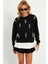 Kadın Siyah-Ekru İncili Sweatshirt RLO01 3