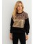 Kadın Siyah-Camel Bloklu Sweatshirt MST098 1
